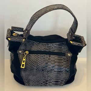 Daisy Fuentes Small Black & Grey Crocodile Purse with Gold Trim